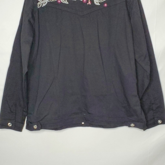 Quacker Factory Embroidered Cotton Jacket Size L Rhinestone Accents Western - Picture 4 of 16